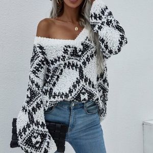 Boho V neck popcorn sweater top